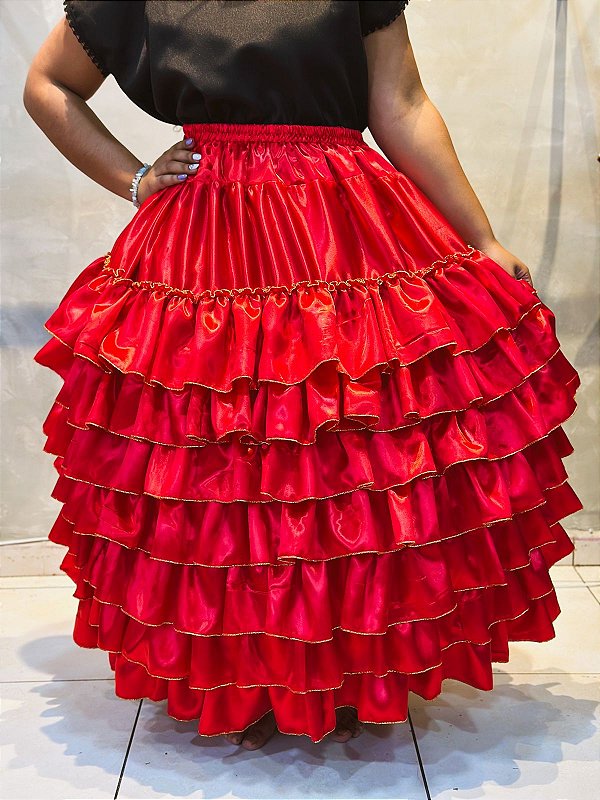 Saia 7 babados vermelha