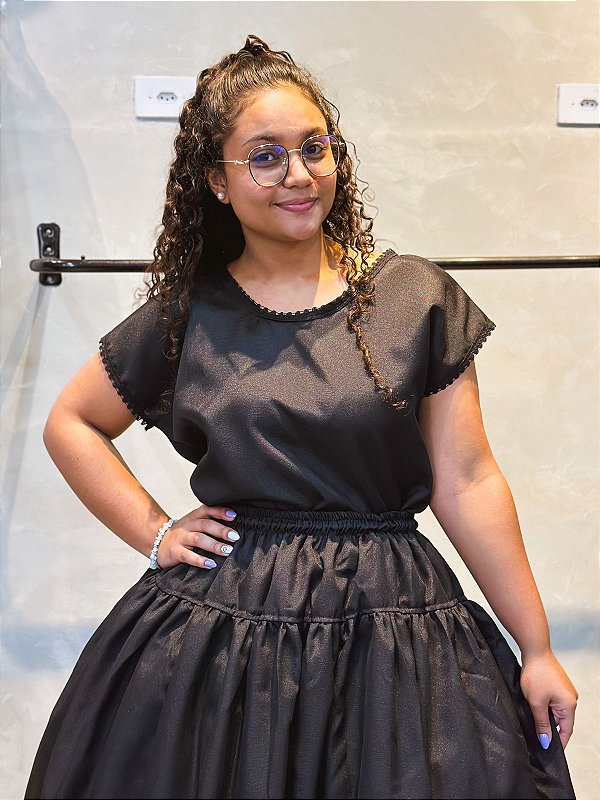 Conjunto de ração Feminino Oxford - Preto