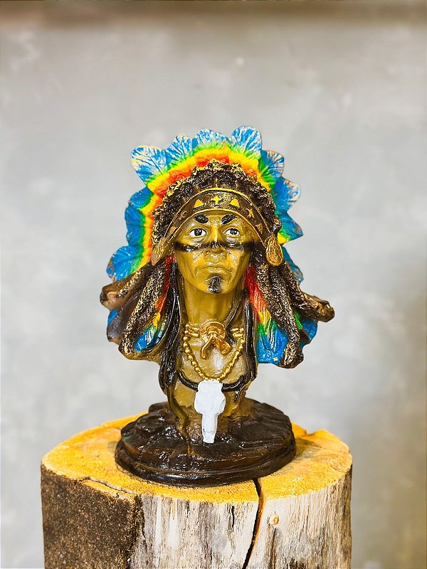 Busto Índio Pena Colorida