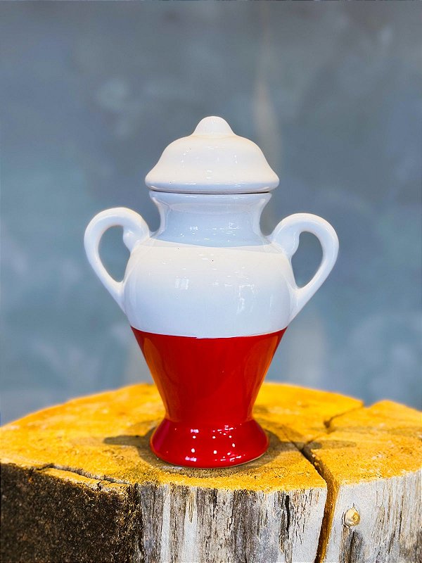 Quartinha de louça Vermelha e branca 18cm c/ asa