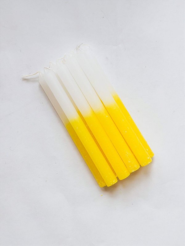 Vela palito amarelo e branco - pacote com 9 un