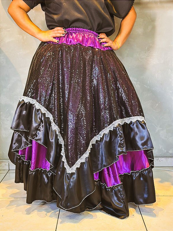 Saia luxo preto com roxo 14m de roda