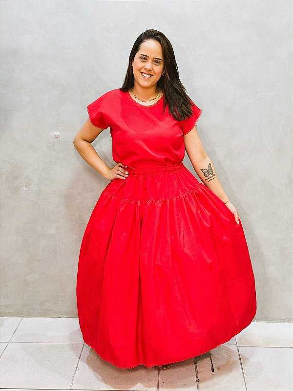 Conjunto Feminino Oxford - Vermelho