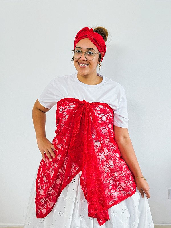 Conjunto Pano da costa e cabeça de renda vermelho