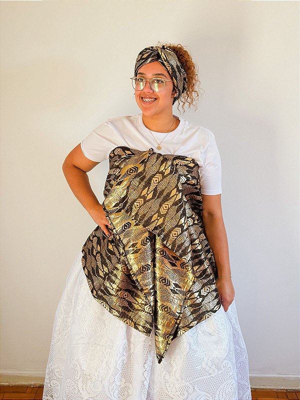 Conjunto Jacquard pano da costa e cabeça - Preto e Dourado