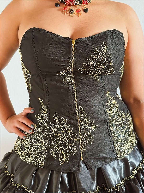 Corselet para pomba gira preto e dourado