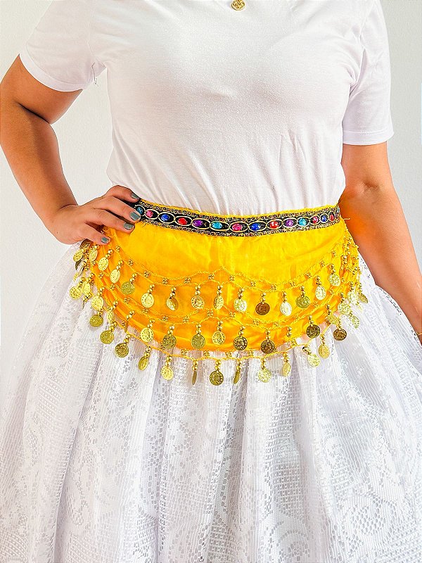 Lenço de cintura com moedas - Amarelo