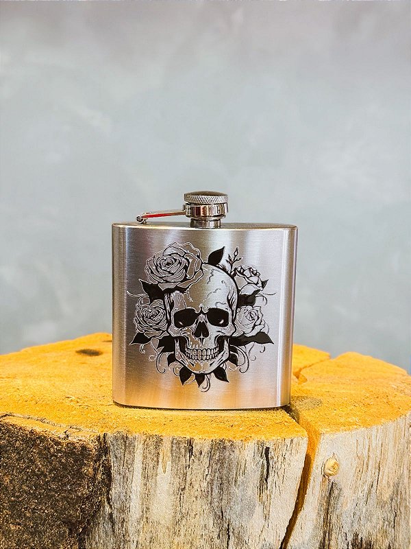 Cantil de bolso caveira com rosas 210ml