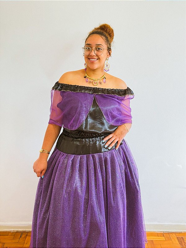 Conjunto laroyê roxo com brilho saia e bata