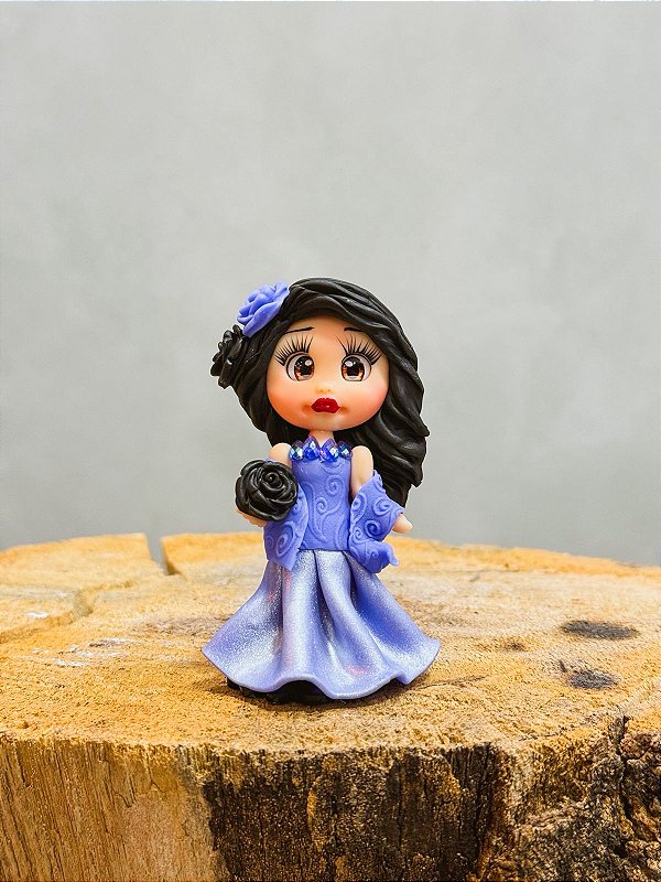 Imagem de biscuit 8cm - Pomba gira roxa com rosa