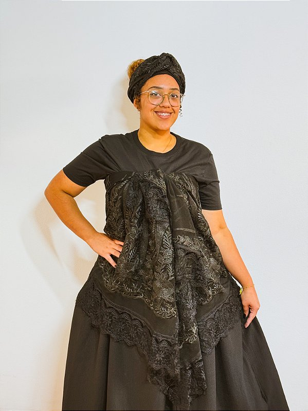 Conjunto Pano da costa e cabeça de renda preto luxo