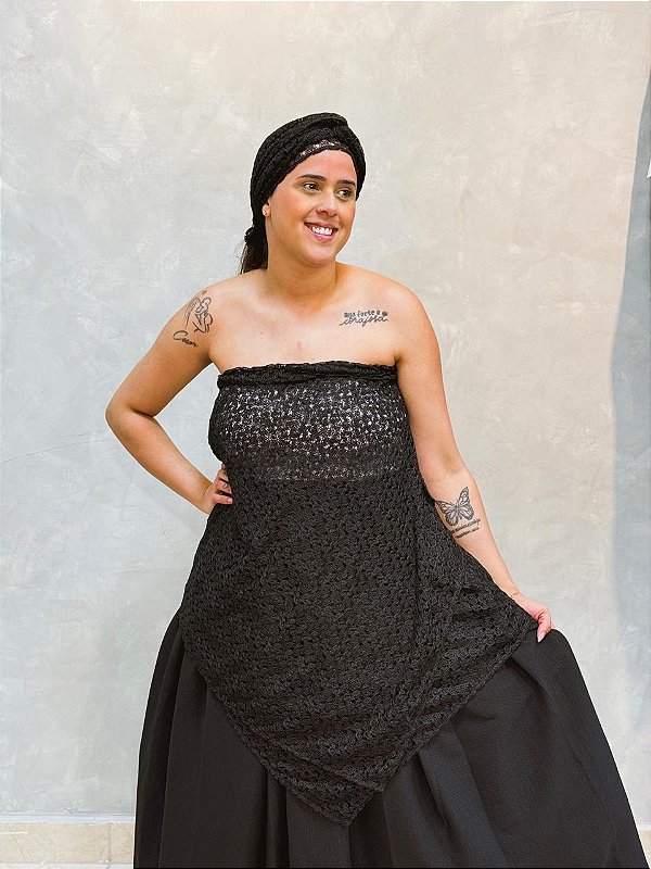 Conjunto Pano da costa e cabeça de renda preto