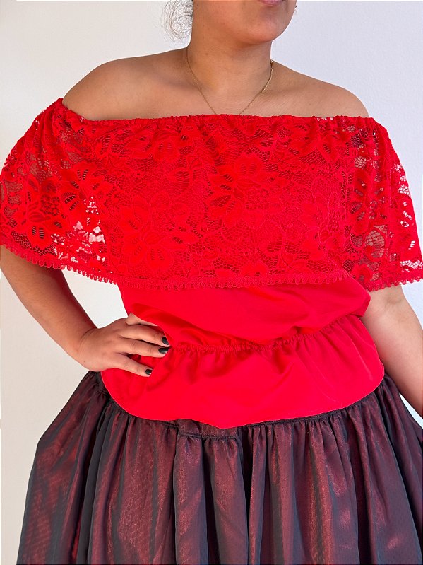 Bata crioulinha vermelho de renda