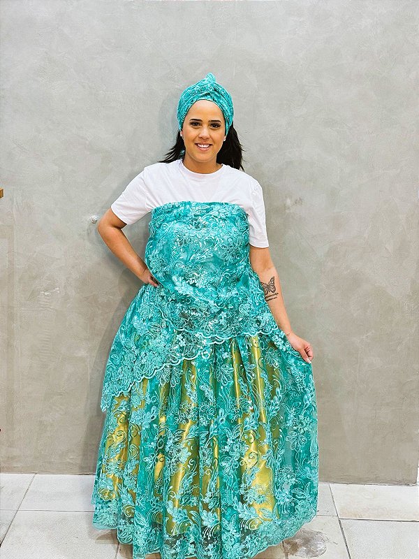 Conjunto de renda verde luxo 3 peças