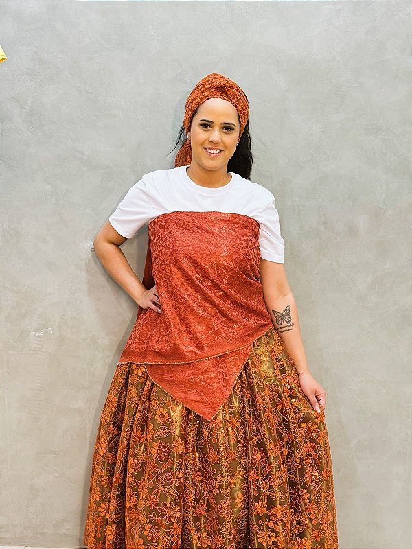 Conjunto de renda marrom luxo 3 peças