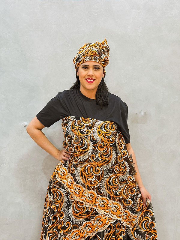 Conjunto de renda preta c/ bordado laranja luxo 3 peças