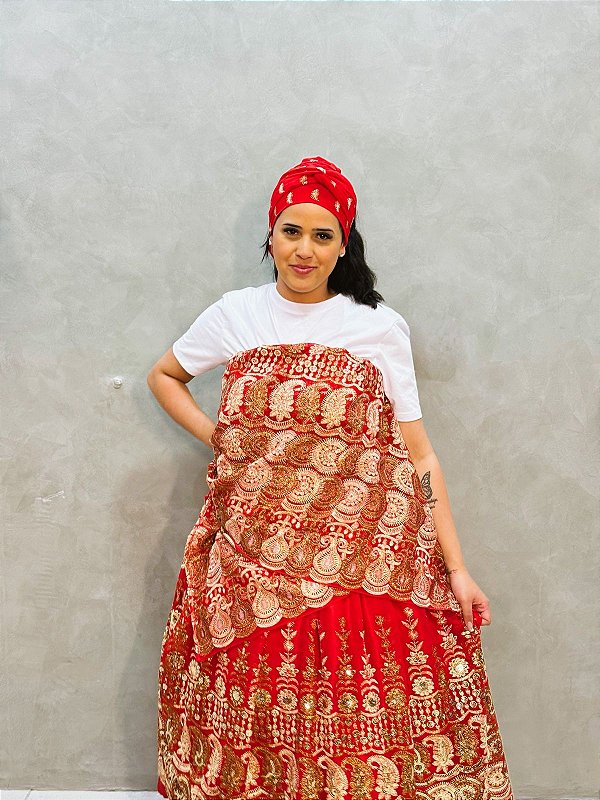 Conjunto luxo vermelho com paetê dourado  3 peças