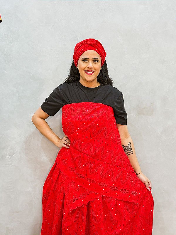 Conjunto de renda vermelha luxo 3 peças