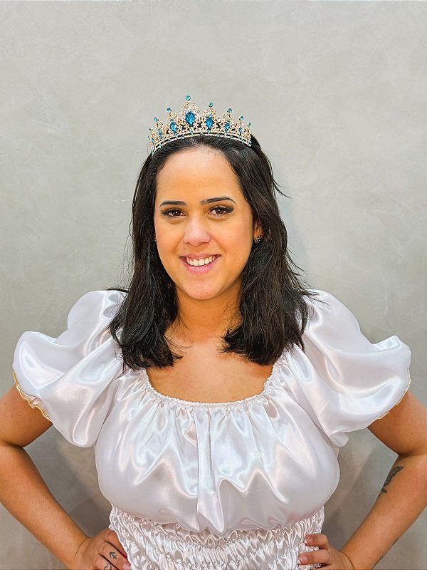 Coroa dourada luxo com strass - Azul