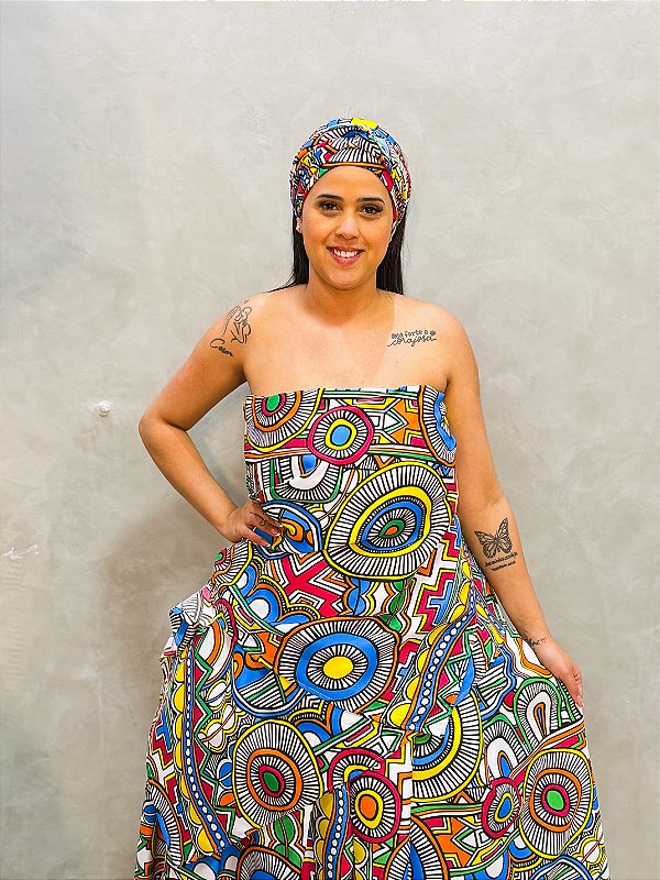 Conjunto baiana afro colorido 3 peças