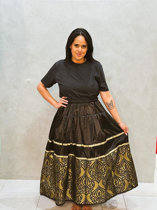 Saia luxo de Jacquard - dourado com preto