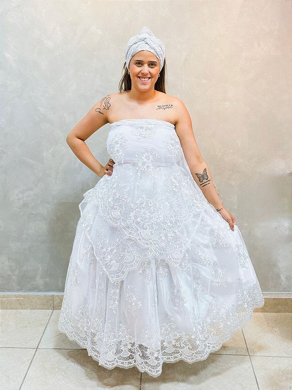 Conjunto bordado branco luxo 3 peças