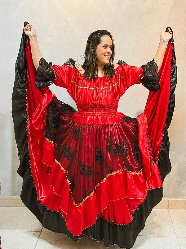 Conjunto luxo vermelho e preto - Ciganinha e saia 14m