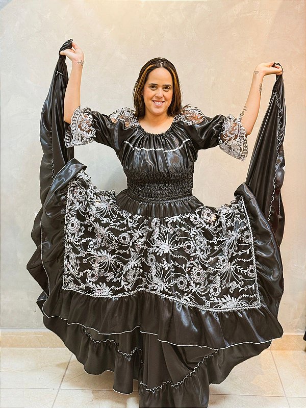 Conjunto luxo preto e prata - Ciganinha e saia 14m