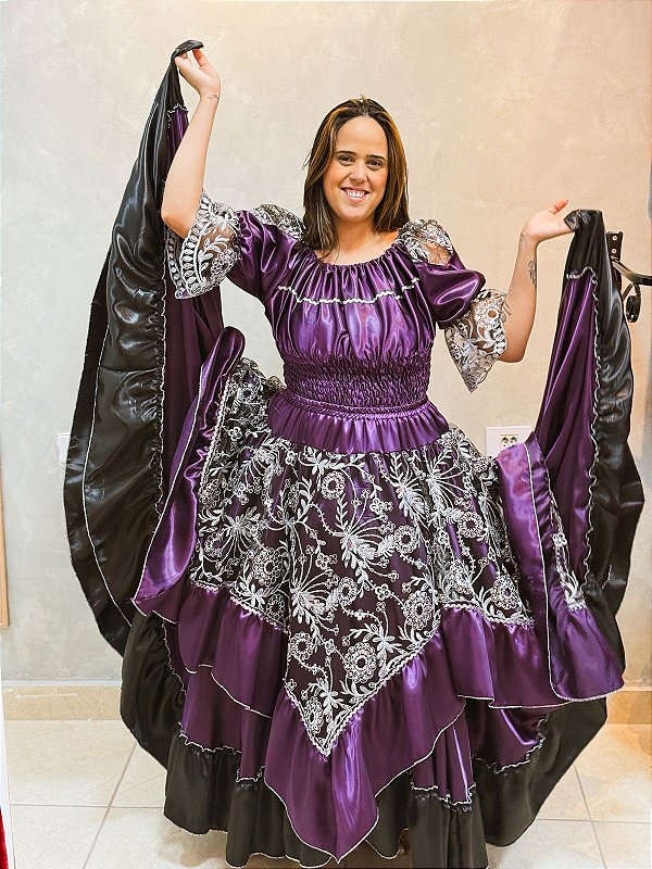 Conjunto luxo roxo e prata - Ciganinha e saia 14m