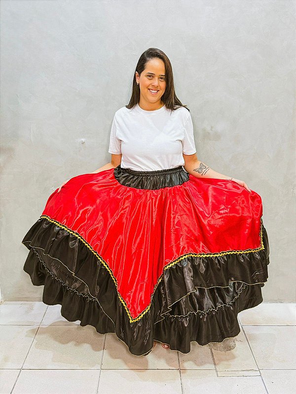 Saia 2 godê vermelha e preta 9m