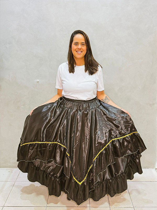 Saia 2 godê preta com dourado 9m
