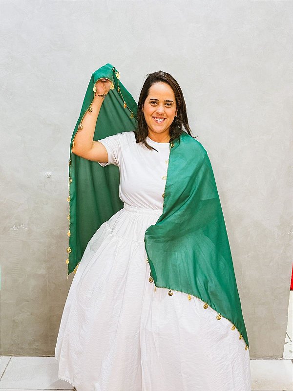 Lenço chiffon cigano com moedas verde