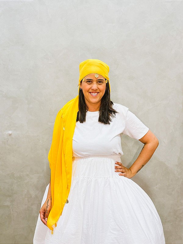 Lenço chiffon cigano com moedas amarelo