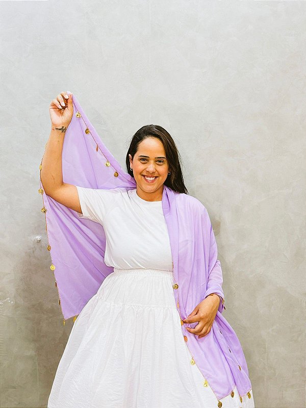 Lenço chiffon cigano com moedas Lilás