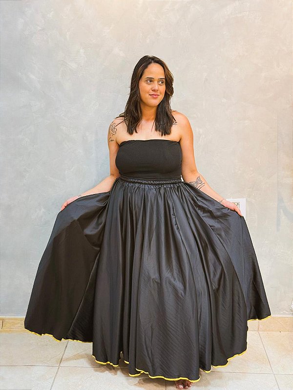 Saia godê preta com dourado