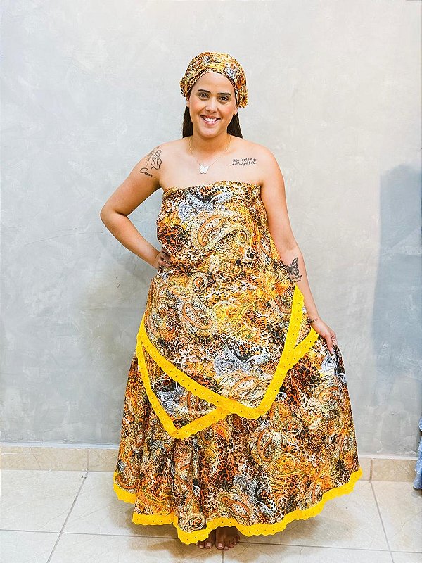 Conjunto Baiana florido 3 peças - Amarelo