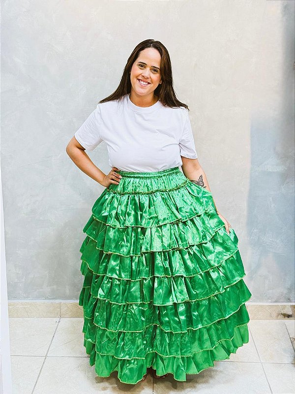 Saia 7 babados verde