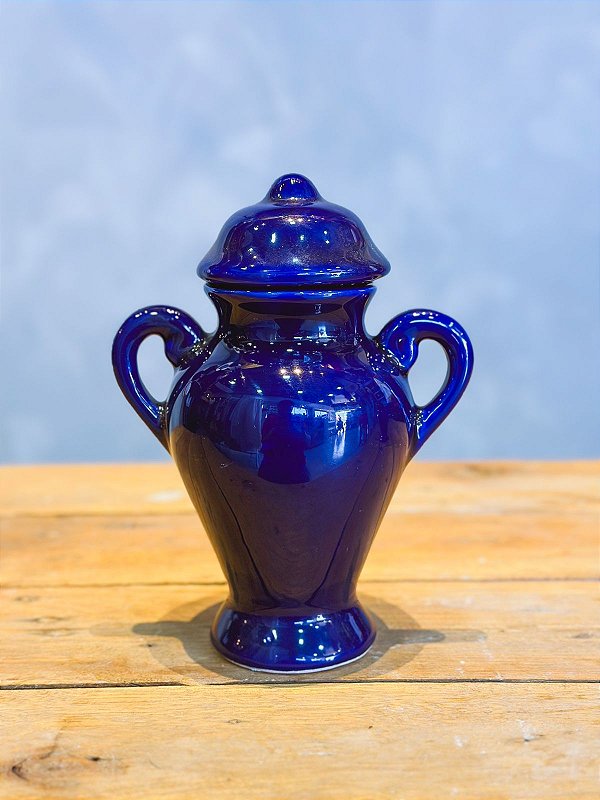 Quartinha de louça azul escuro 18cm c/ asa