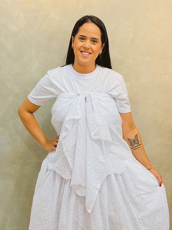 Pano da costa raízes de Leise bordado branco