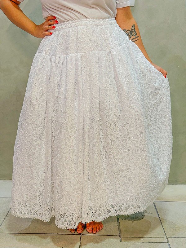 Saia renda branca com forro