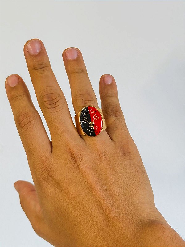 Anel Exu Caveira- oval vermelho e preto