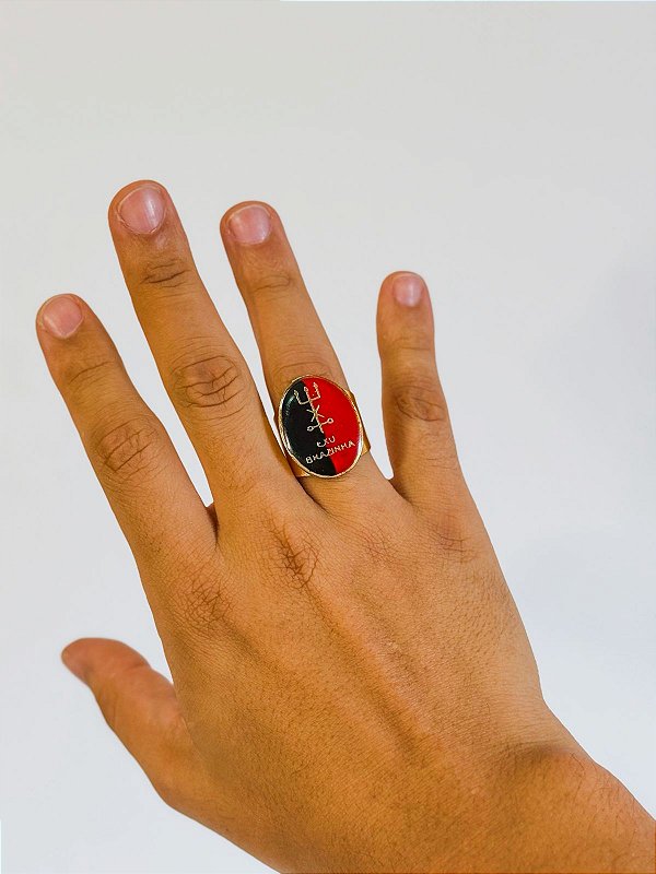 Anel Exu Brazinha - oval vermelho e preto