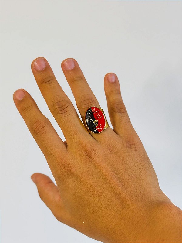 Anel Exu 7 Covas  - oval Preto e Vermelho