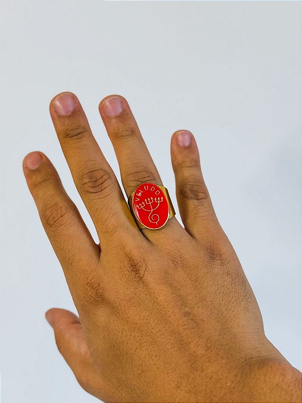 Anel Exu Veludo - oval Vermelho