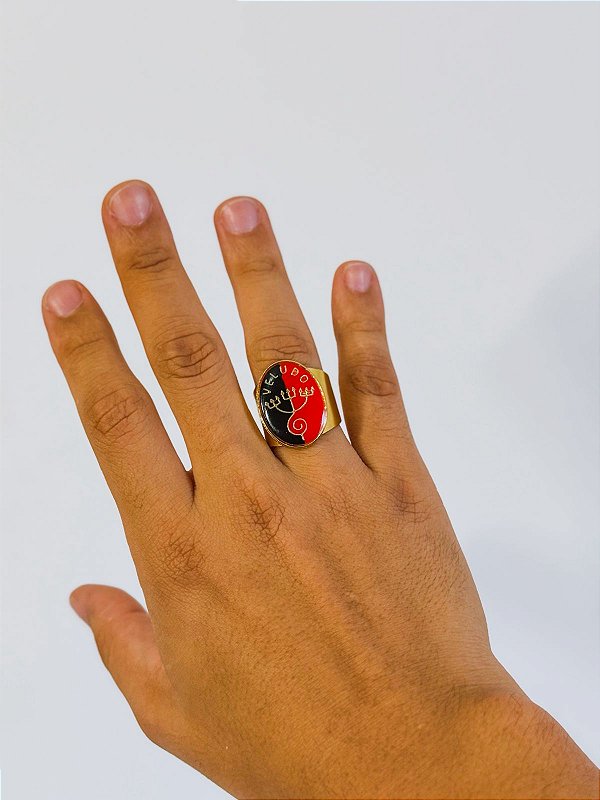 Anel Exu Veludo - oval Preto e Vermelho