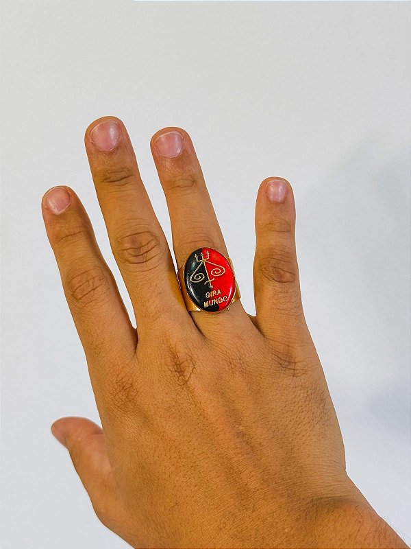 Anel gira mundo - oval Preto e Vermelho