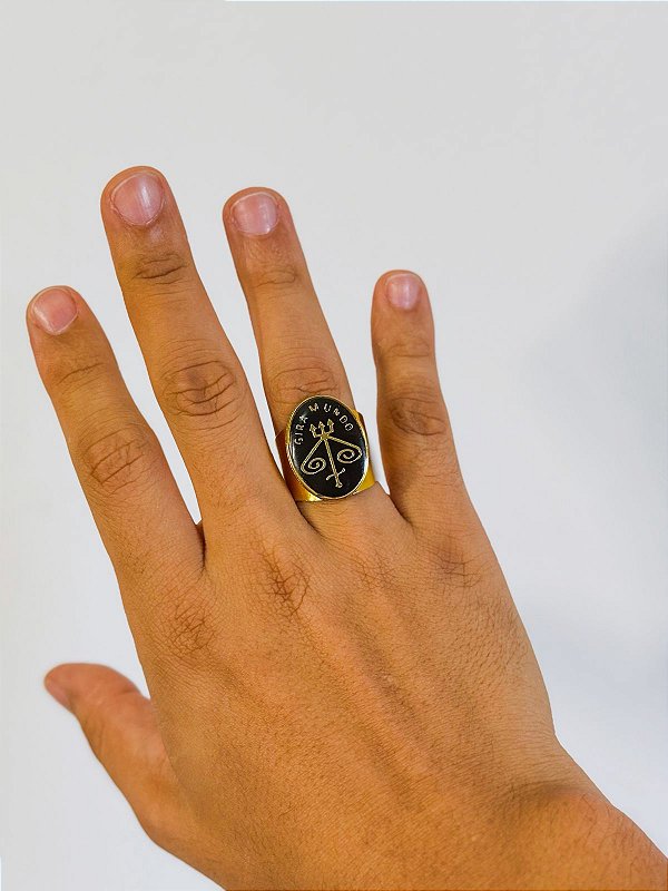 Anel Gira mundo - oval Preto