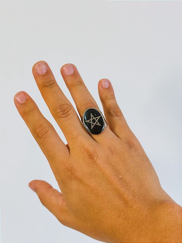 Anel Pentagrama - oval Preto