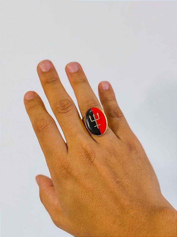 Anel Tridente Exu - oval Preto e Vermelho