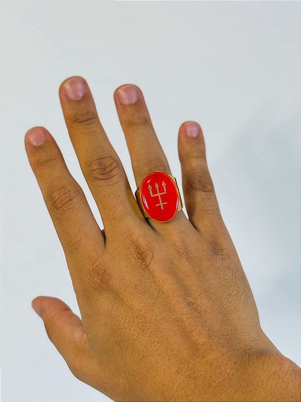 Anel Tridente Exu - oval Vermelho